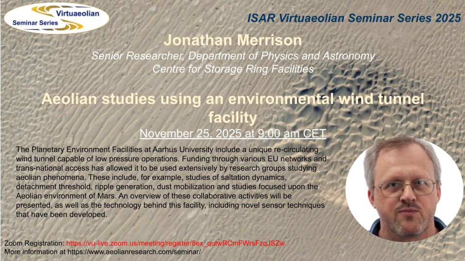Jonathan Merrison – Aeolian studies using an environmental wind tunnel facility