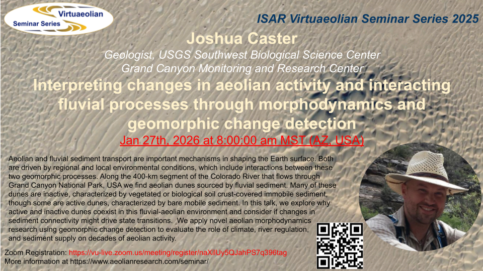 Joshua Caster – Interpreting changes in aeolian activity and interacting fluvial processes through morphodynamics and geomorphic change detection